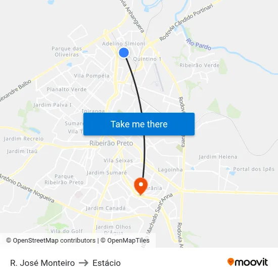 R. José Monteiro to Estácio map