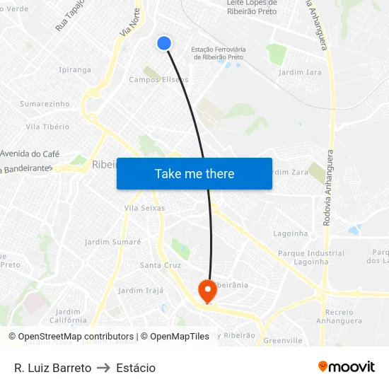R. Luiz Barreto to Estácio map