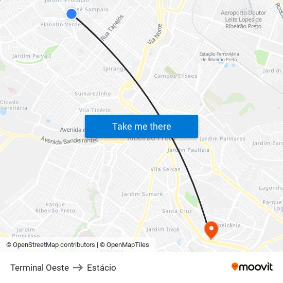 Terminal Oeste to Estácio map