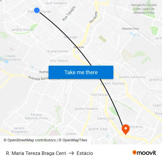 R. Maria Tereza Braga Cerri to Estácio map
