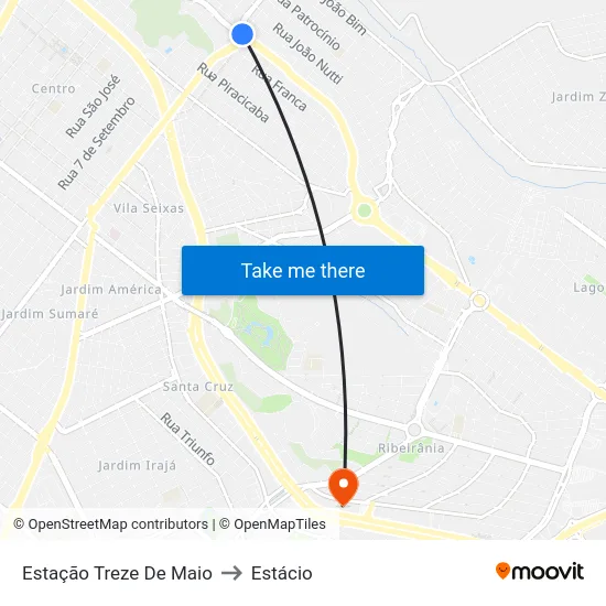 Estação Treze De Maio to Estácio map