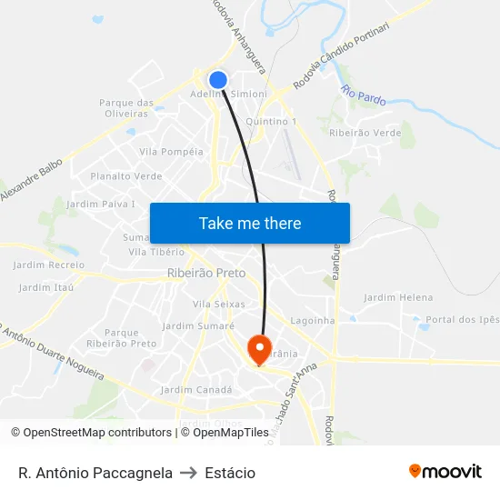 R. Antônio Paccagnela to Estácio map