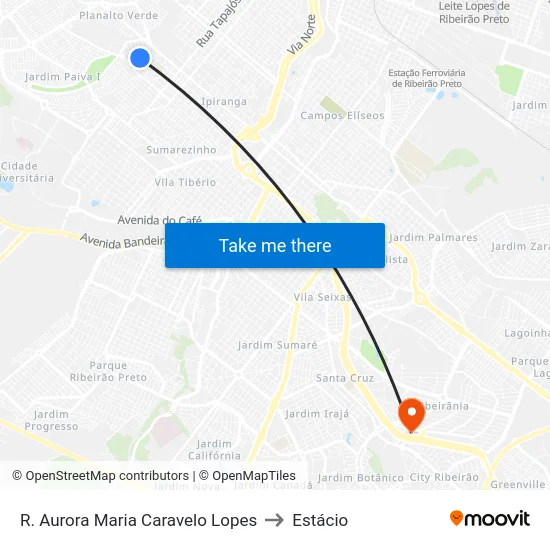 R. Aurora Maria Caravelo Lopes to Estácio map