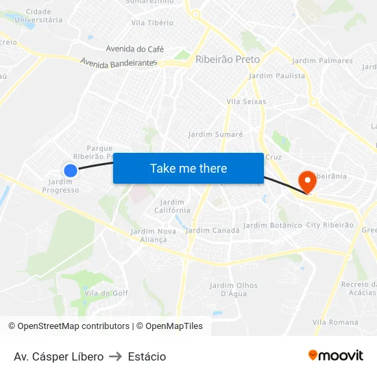 Av. Cásper Líbero to Estácio map