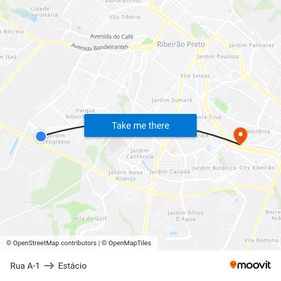 Rua A-1 to Estácio map