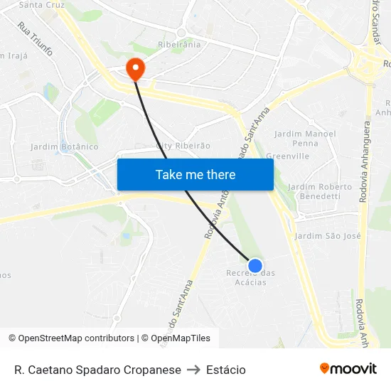 R. Caetano Spadaro Cropanese to Estácio map