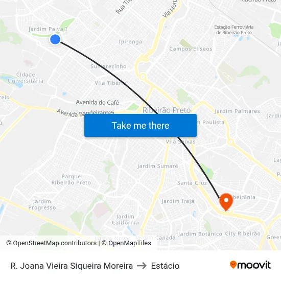 R. Joana Vieira Siqueira Moreira to Estácio map