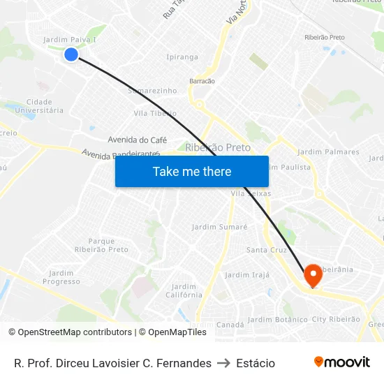 R. Prof. Dirceu Lavoisier C. Fernandes to Estácio map