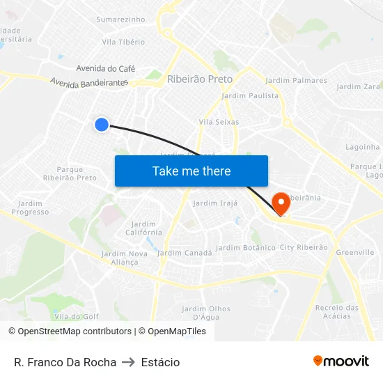 R. Franco Da Rocha to Estácio map
