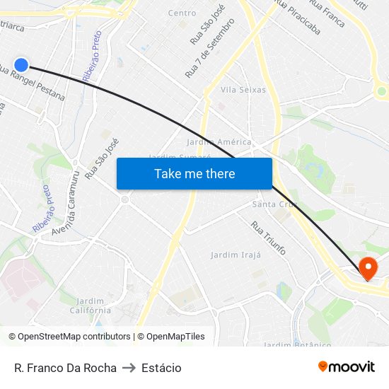 R. Franco Da Rocha to Estácio map