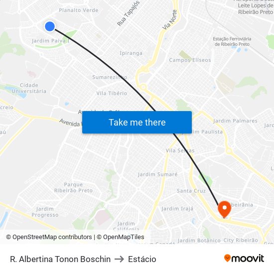 R. Albertina Tonon Boschin to Estácio map