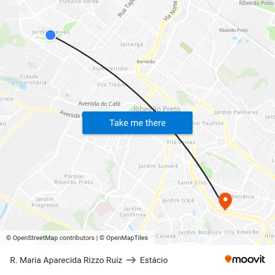 R. Maria Aparecida Rizzo Ruiz to Estácio map
