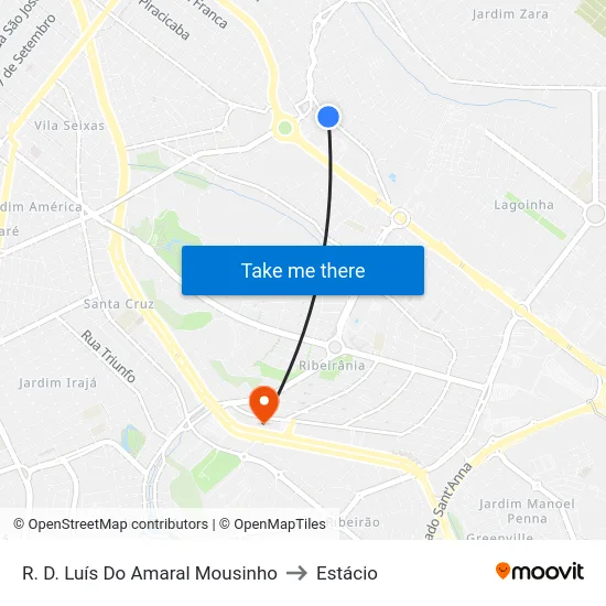 R. D. Luís Do Amaral Mousinho to Estácio map