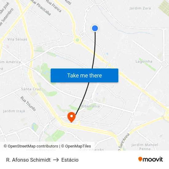 R. Afonso Schimidt to Estácio map