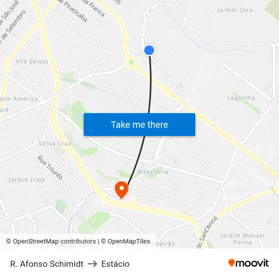 R. Afonso Schimidt to Estácio map