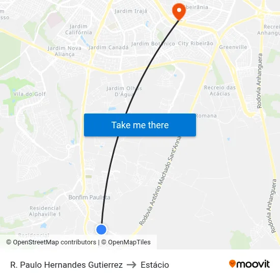 R. Paulo Hernandes Gutierrez to Estácio map