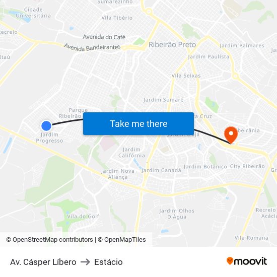 Av. Cásper Líbero to Estácio map
