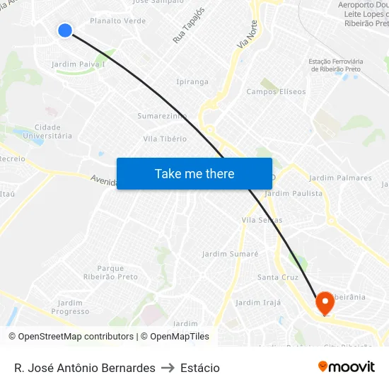 R. José Antônio Bernardes to Estácio map