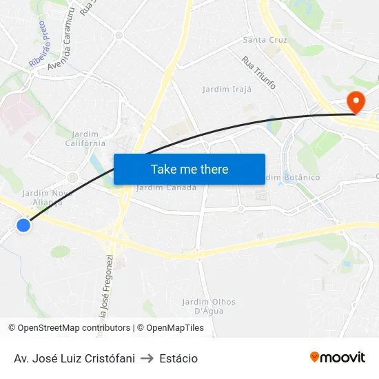 Av. José Luiz Cristófani to Estácio map