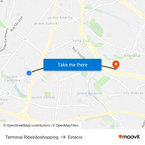Terminal Ribeirãoshopping to Estácio map