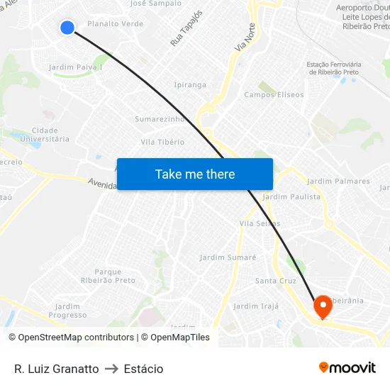 R. Luiz Granatto to Estácio map
