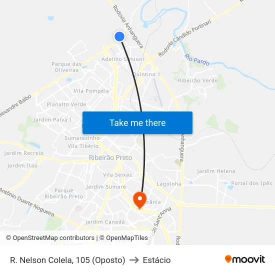 R. Nelson Colela, 105 (Oposto) to Estácio map