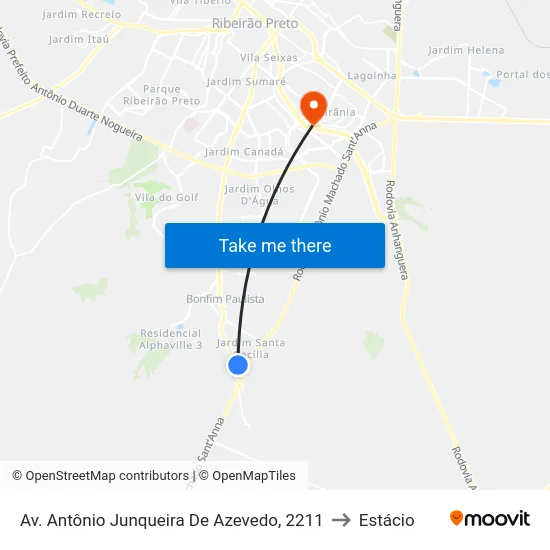 Av. Antônio Junqueira De Azevedo, 2211 to Estácio map