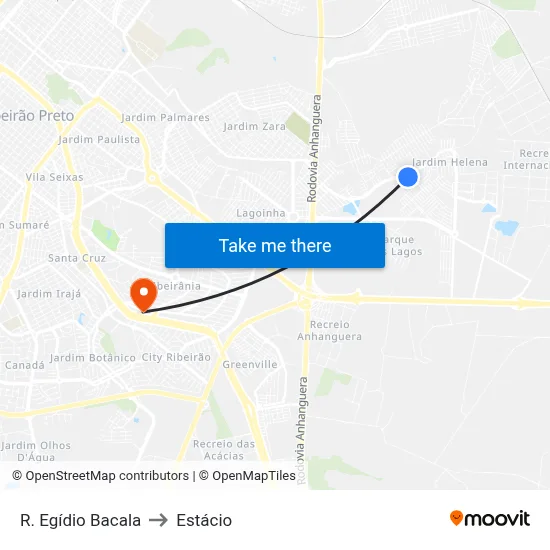 R. Egídio Bacala to Estácio map