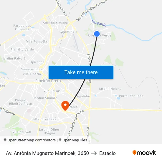 Av. Antônia Mugnatto Marincek, 3650 to Estácio map
