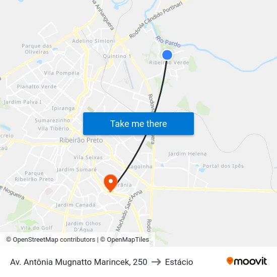 Av. Antônia Mugnatto Marincek, 250 to Estácio map