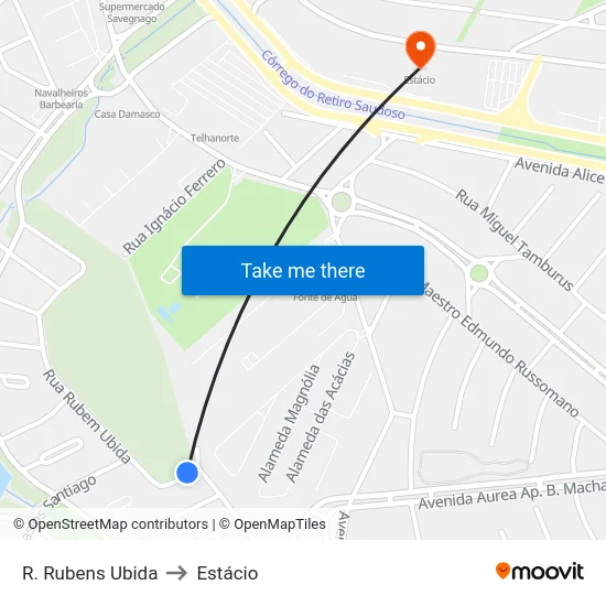 R. Rubens Ubida to Estácio map