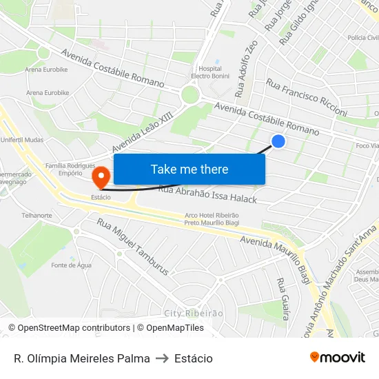 R. Olímpia Meireles Palma to Estácio map