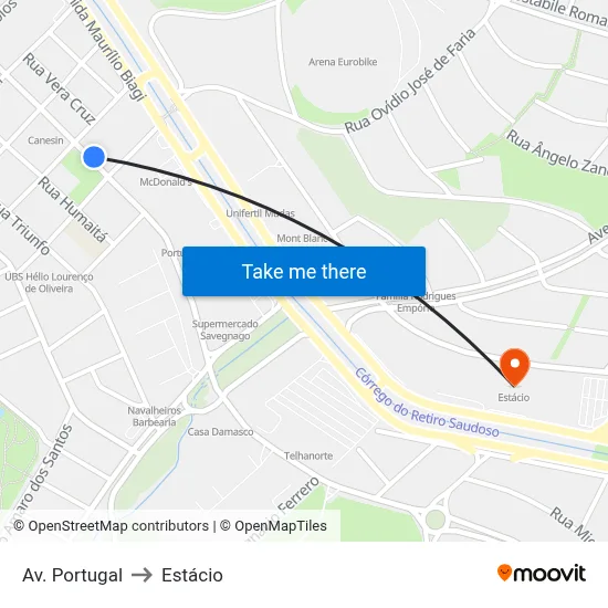 Av. Portugal to Estácio map