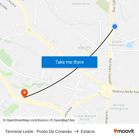 Terminal Leste - Ponto De Conexão to Estácio map