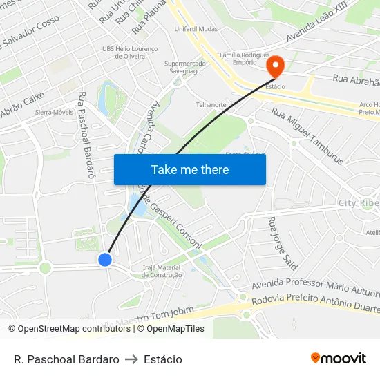 R. Paschoal Bardaro to Estácio map
