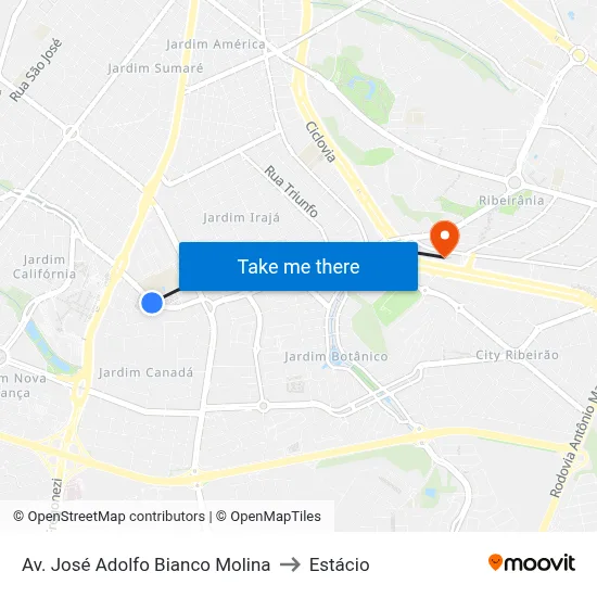Av. José Adolfo Bianco Molina to Estácio map