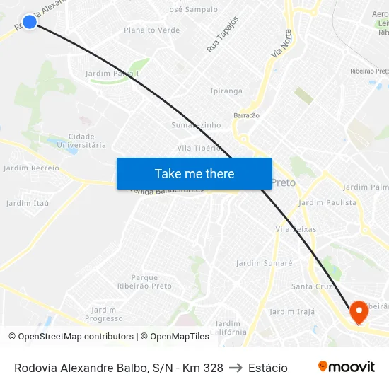 Rodovia Alexandre Balbo, S/N - Km 328 to Estácio map