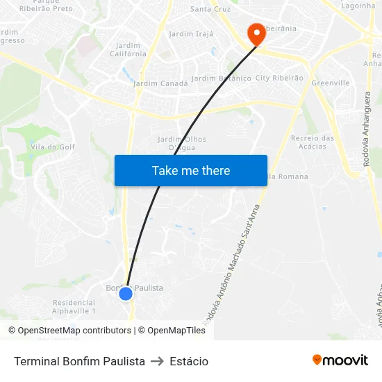 Terminal Bonfim Paulista to Estácio map
