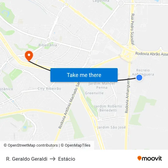 R. Geraldo Geraldi to Estácio map