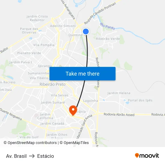 Av. Brasil to Estácio map