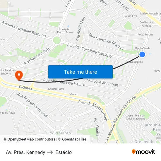 Av. Pres. Kennedy to Estácio map
