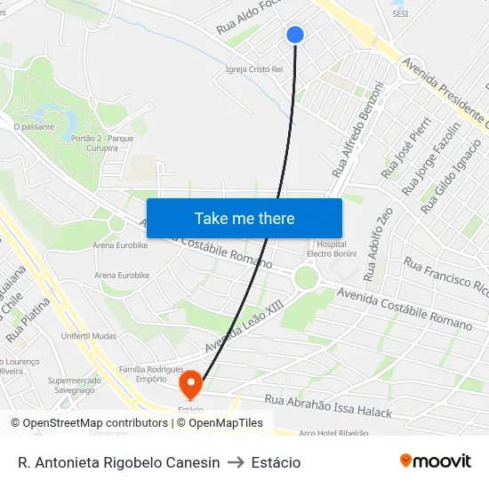 R. Antonieta Rigobelo Canesin to Estácio map
