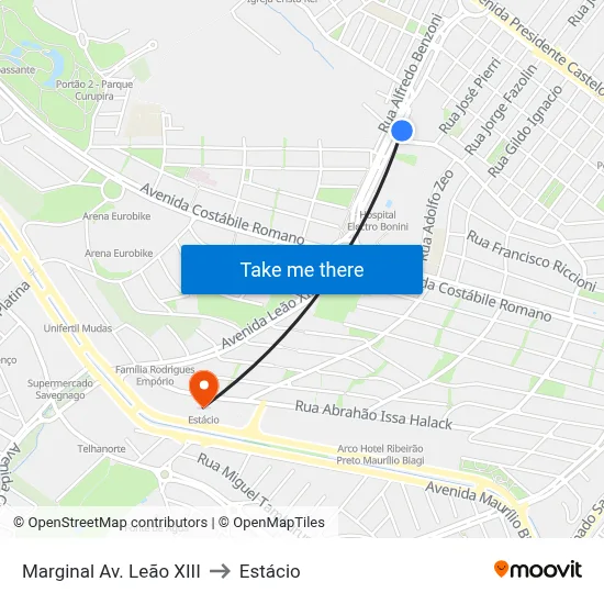 Marginal Av. Leão XIII to Estácio map