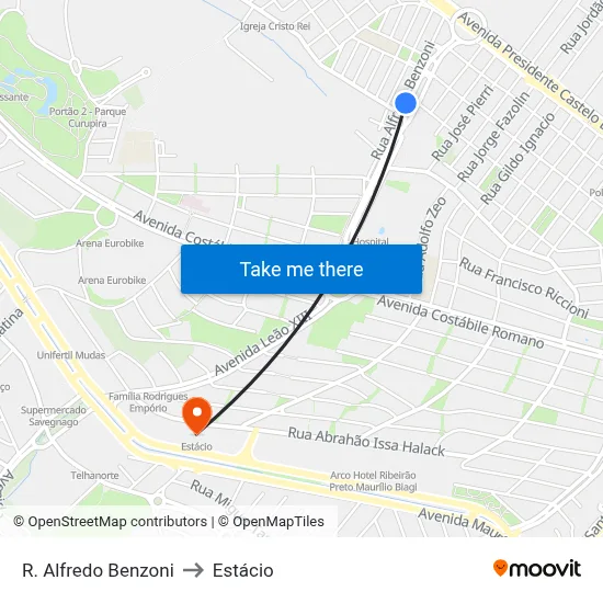R. Alfredo Benzoni to Estácio map