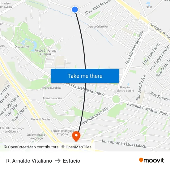 R. Arnaldo Vitaliano to Estácio map