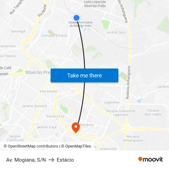 Av. Mogiana, S/N to Estácio map