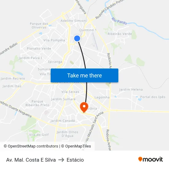 Av. Mal. Costa E Silva to Estácio map