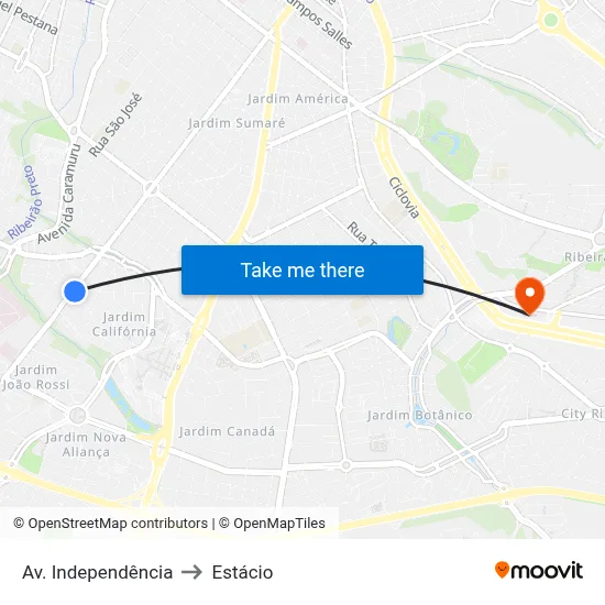 Av. Independência to Estácio map