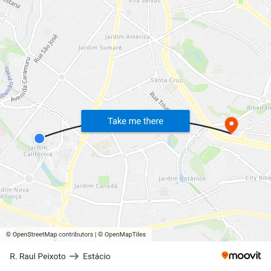 R. Raul Peixoto to Estácio map