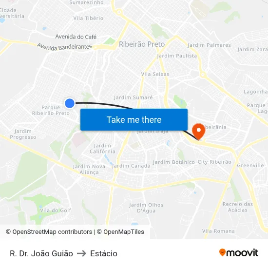 R. Dr. João Guião to Estácio map